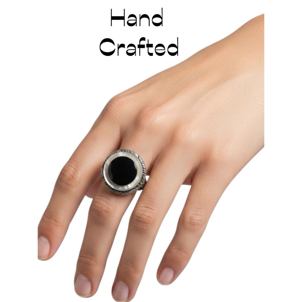 Hand Crafted Purple Velvet W Gray Fabric Button Adjustable Ring NWT